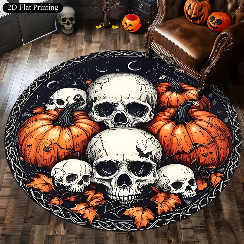 Wholesale Commercial Printing - Skull Pumpkin Halloween Round Rug, Maple